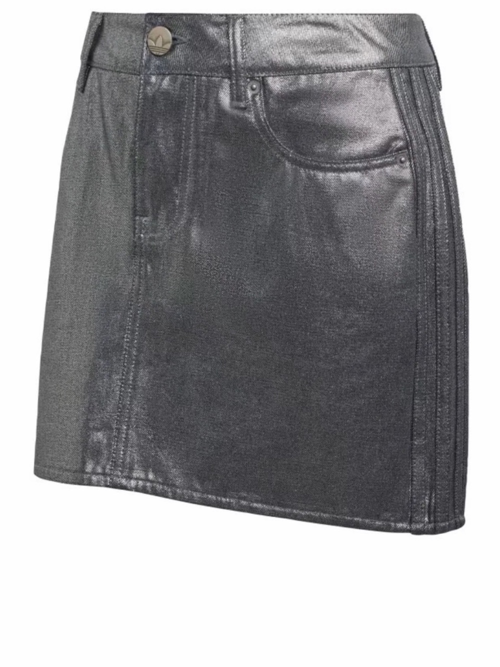 adidas Silver Jean Mini Skirt with classic 3 stripes